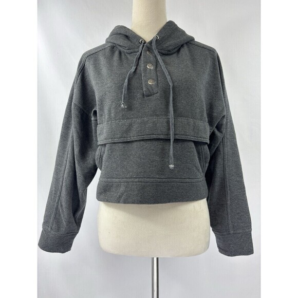 Daily Practice Anthropologie Cropped Hoodie Dark Grey XS Long Sleeve Henley - Picture 3 of 11